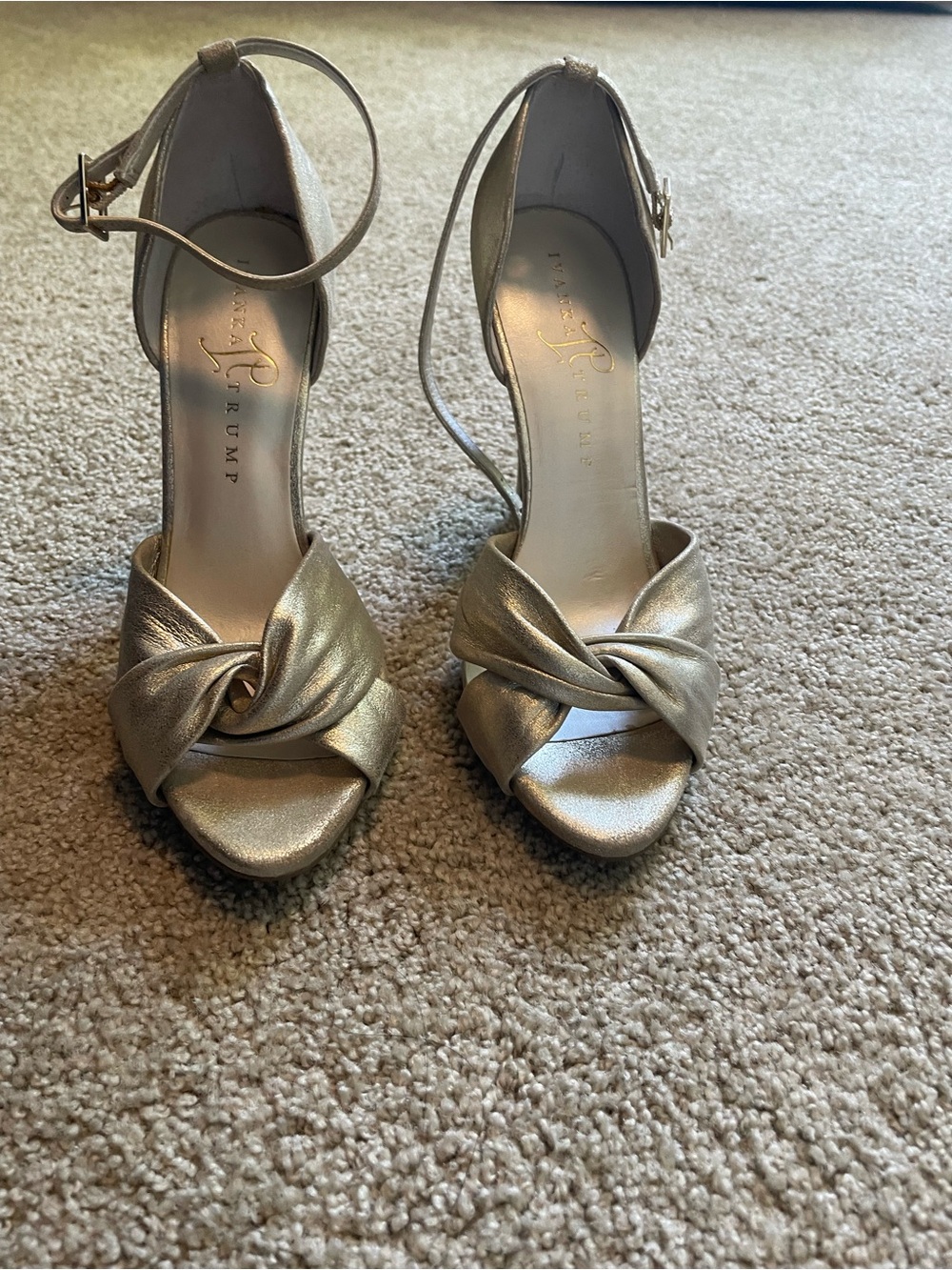 Ivanka Trump Metallic Gold Knotted Ankle-Strap Heels - Picture 5 of 7